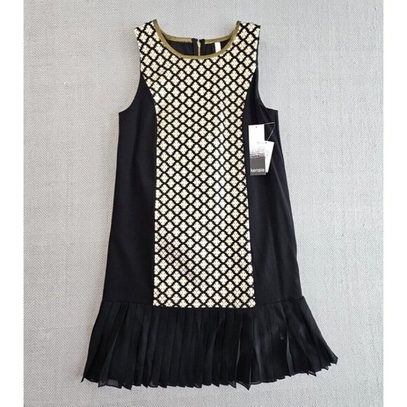 Kensie Black & Gold Sleeveless Ruffle Bottom Dress Size Small New With Tags Luxe - Picture 1 of 14